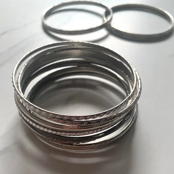 Set of Silver Bangles (14) *available as gift - Picture 4 of 6